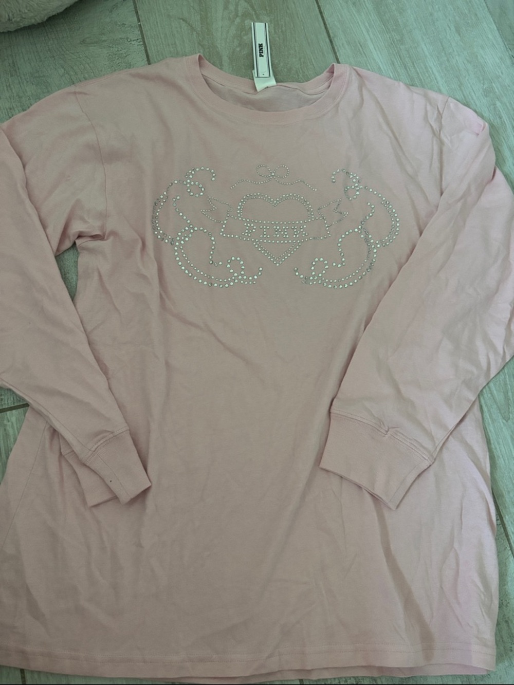 PINK Victoria's Secret Light Pink Long Sleeve Tee with Rhinestone Logo